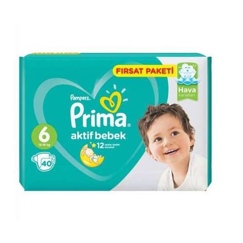 پوشک کودک پریما مدل Aktif bebek سایز 6 بسته 40 عددی