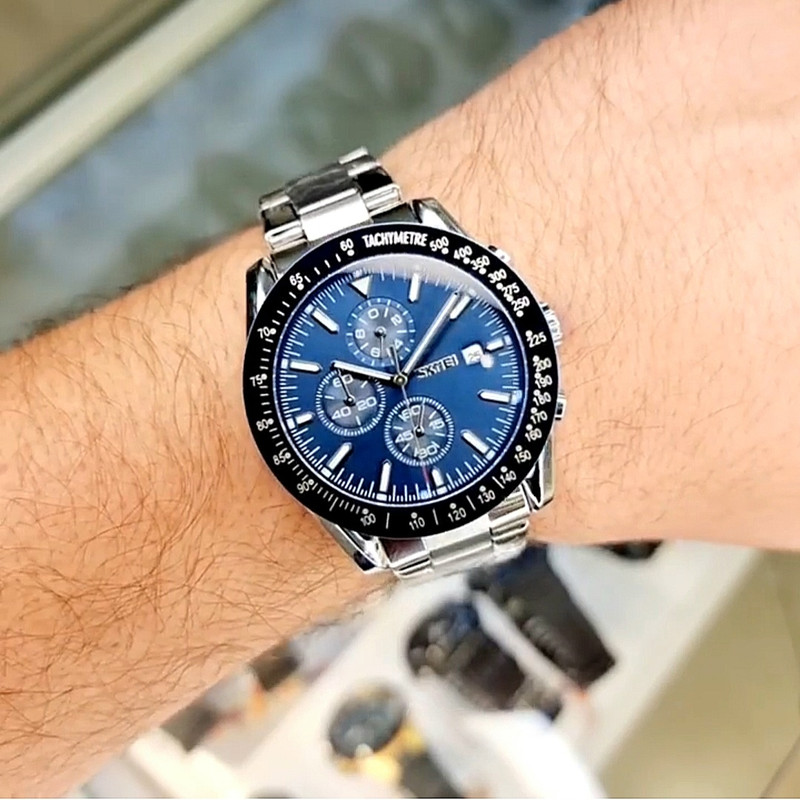 ساعت مچی عقربه‌ای مردانه اسکمی مدل سه موتوره کرنوگراف کد sk 9-1