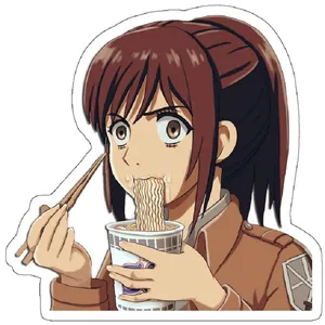 استیکر مدل Sasha (Attack on Titan) Eating Noodles