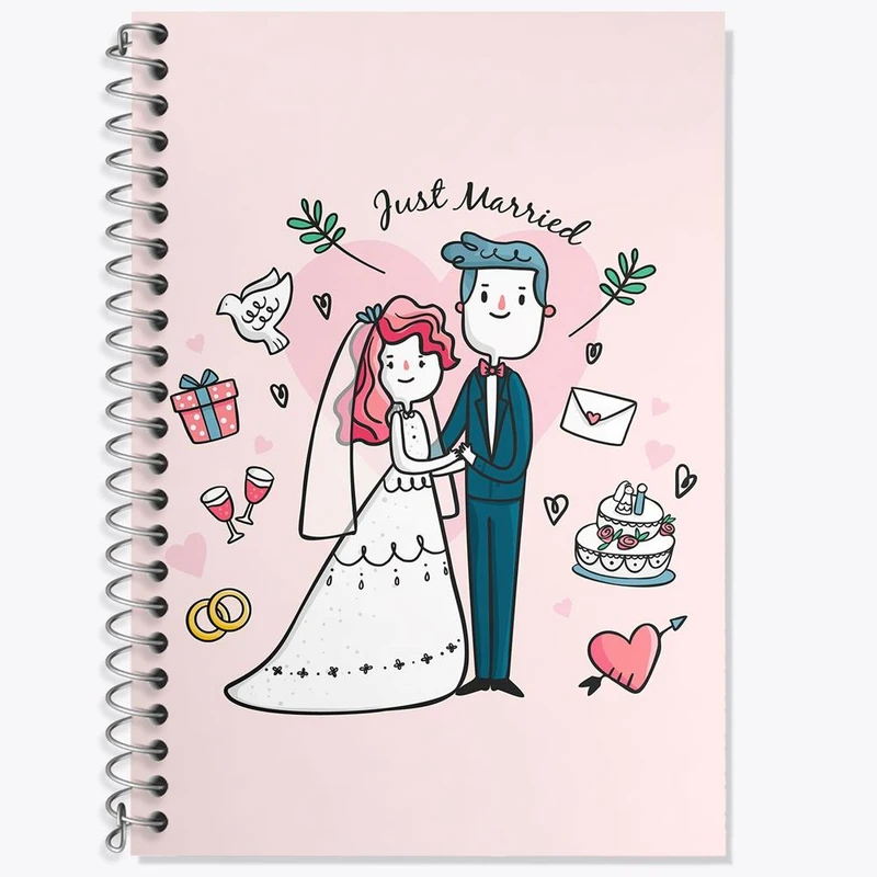 دفتر زبان 50 برگ خندالو مدل دو خط طرح عروس و داماد کد 29625