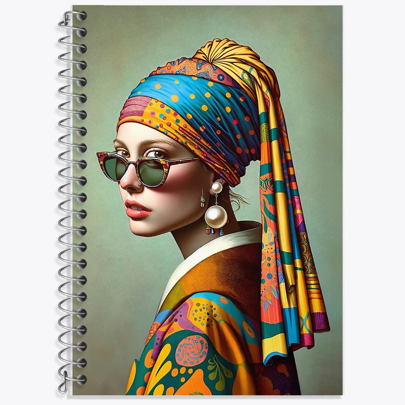 دفتر زبان 50 برگ خندالو مدل سه خط طرح دختری با گوشواره مروارید کد F6021