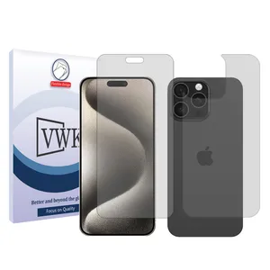 VWK Tough model transparent screen protector suitable for Apple iPhone 15 Pro Max mobile phone along with the back protector