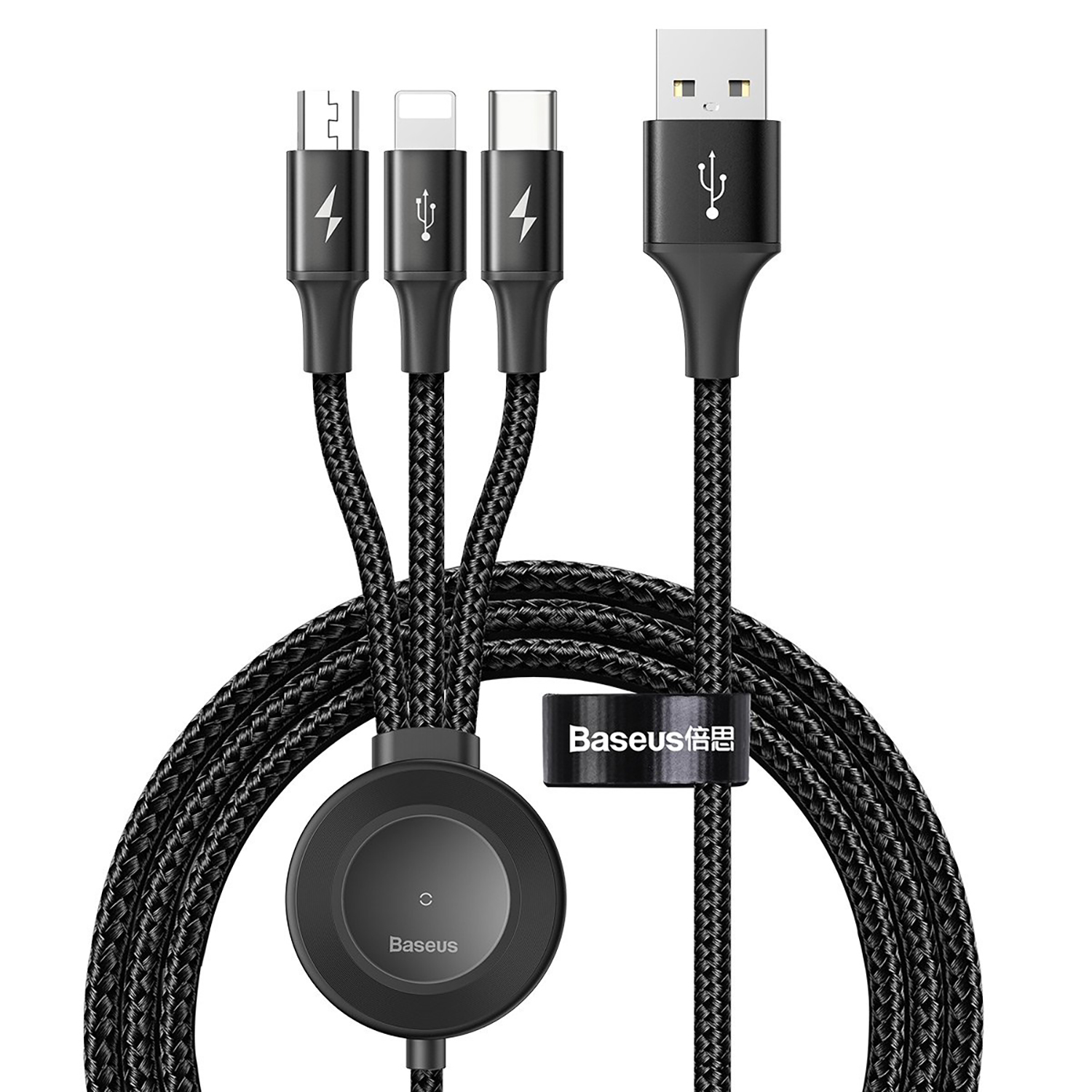 کابل تبدیل USB به MicroUSB/USB-C/لایتنینگ باسئوس مدل SRS طول 1.5 متر به همراه شارژر بی سیم اپل واچ