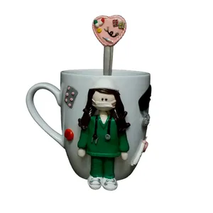 ماگ سرامیکی مدل پزشک و پرستار کد 02006 به همراه قاشق