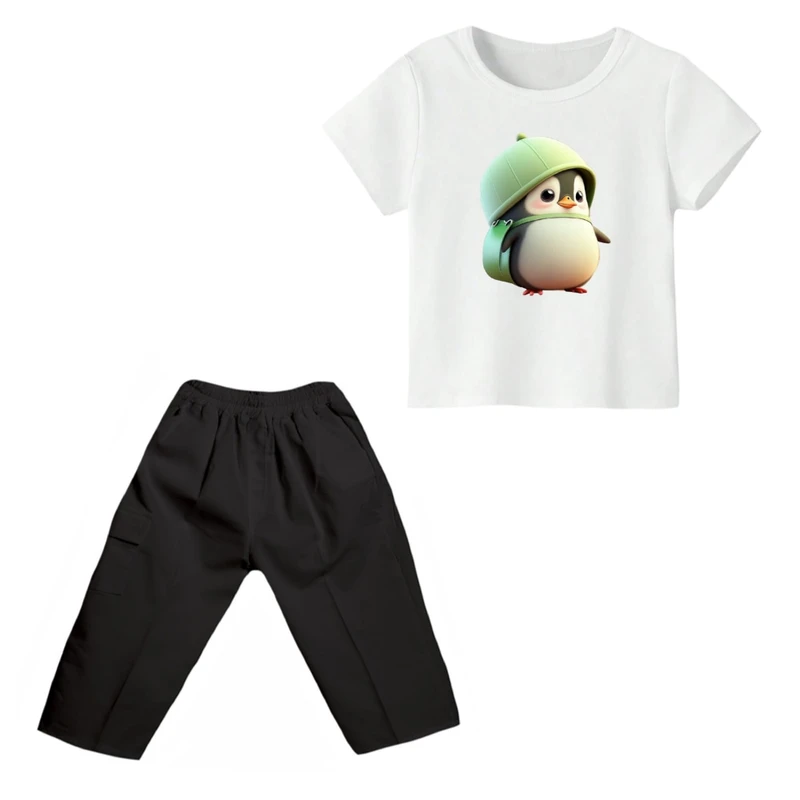 ست تی شرت و شلوارک پسرانه مدل پنگوئن کد ۱۳