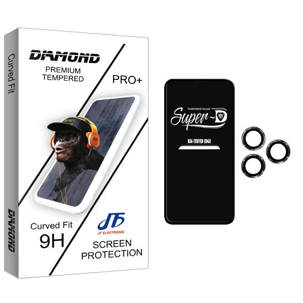 محافظ صفحه نمایش جی اف مدل Diamond SuperD مناسب برای گوشی موبایل اپل iPhone 12 Pro Max به همراه محافظ لنز گوشی