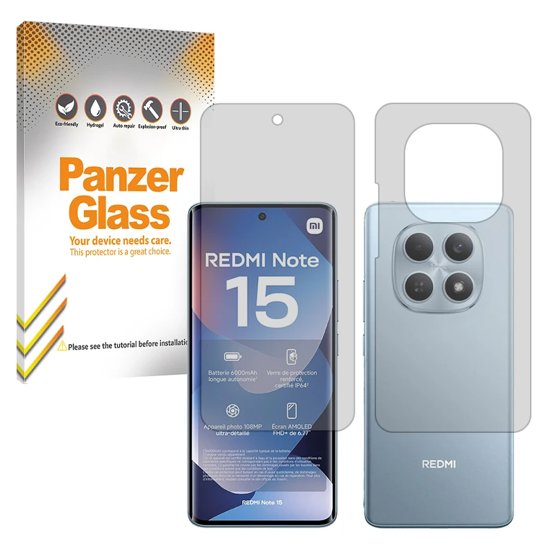 محافظ صفحه نمایش شفاف پنزر گلس مدل Resistant مناسب برای گوشی موبایل شیائومی Redmi Note 15 4G به همراه محافظ پشت گوشی موبایل 