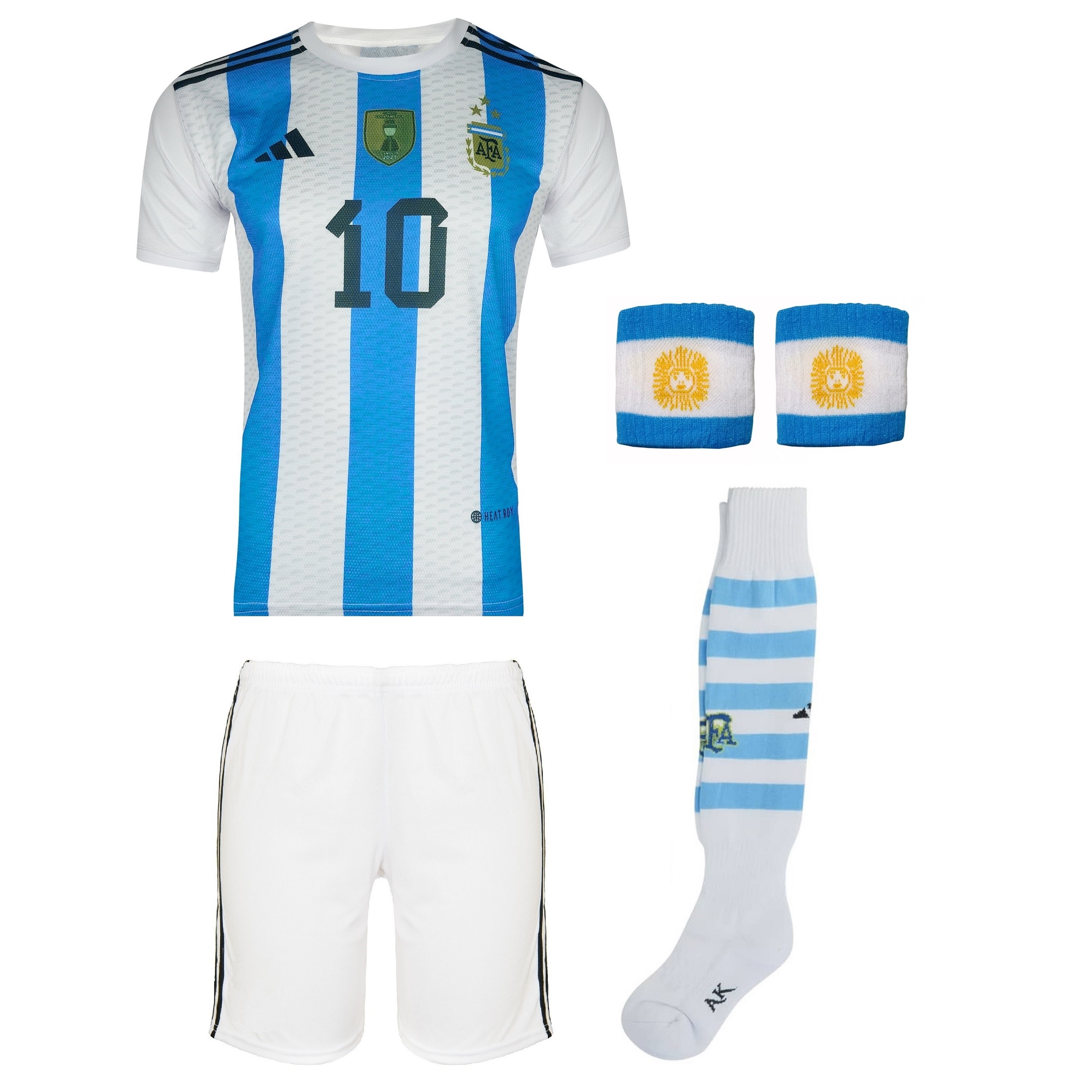ست 5 تکه لباس ورزشی پسرانه مدل تیم ملی آرژانتین سه ستاره طرح مسی 2023