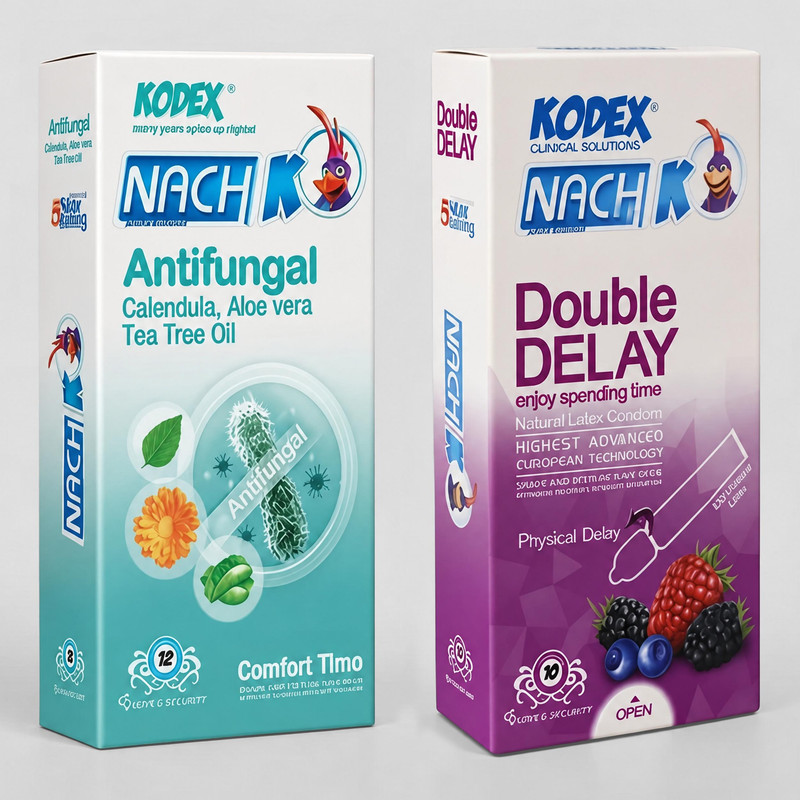 کاندوم تاخیری ناچ کدکس مدل Antifungal  بسته 12 عددی به همراه کاندوم کدکس مدل double بسته 10 عددی 