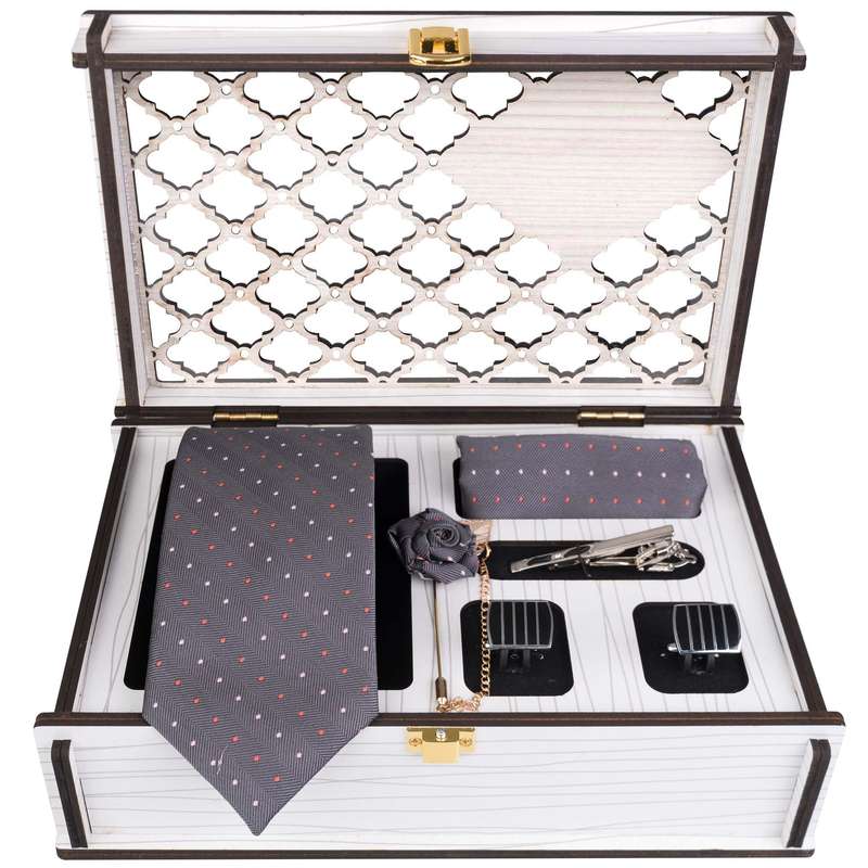 ست کراوات و دستمال جیب و گل کت مردانه جیان فرانکو روسی مدل GF-PO826RE-BOX 