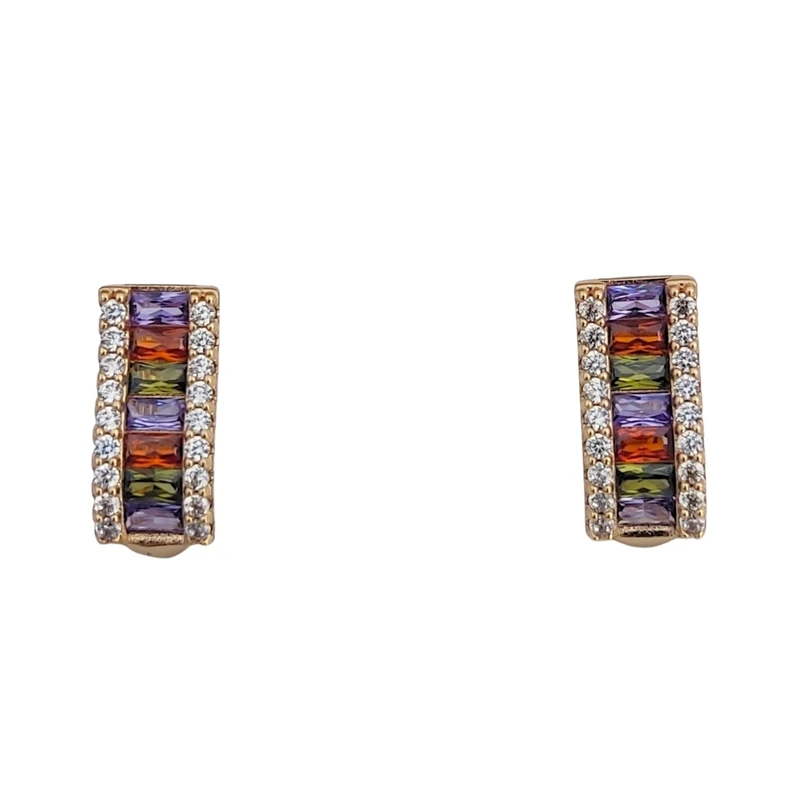 گوشواره کلیپسی زنانه ژوپینگ مدل مستطیلی نگین باگت