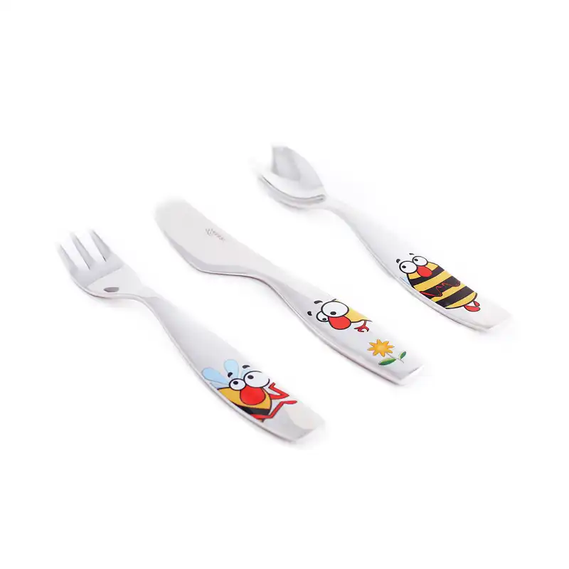 سرویس قاشق و چنگال کودک چینی زرین ایران مدل بامبل بی مجموعه 3 عددی