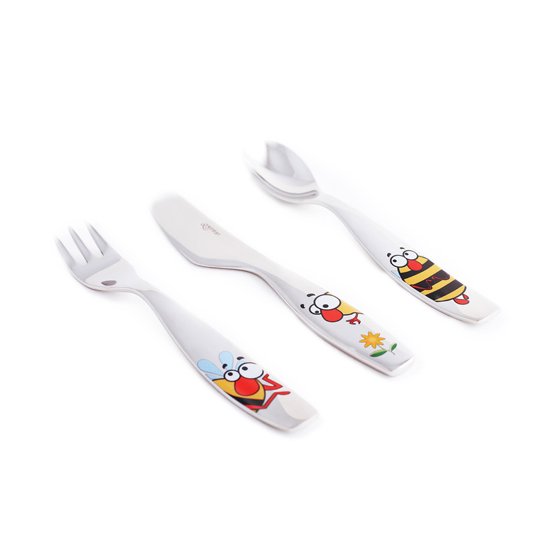 سرویس قاشق و چنگال کودک چینی زرین ایران مدل بامبل بی درجه عالی مجموعه 3 عددی