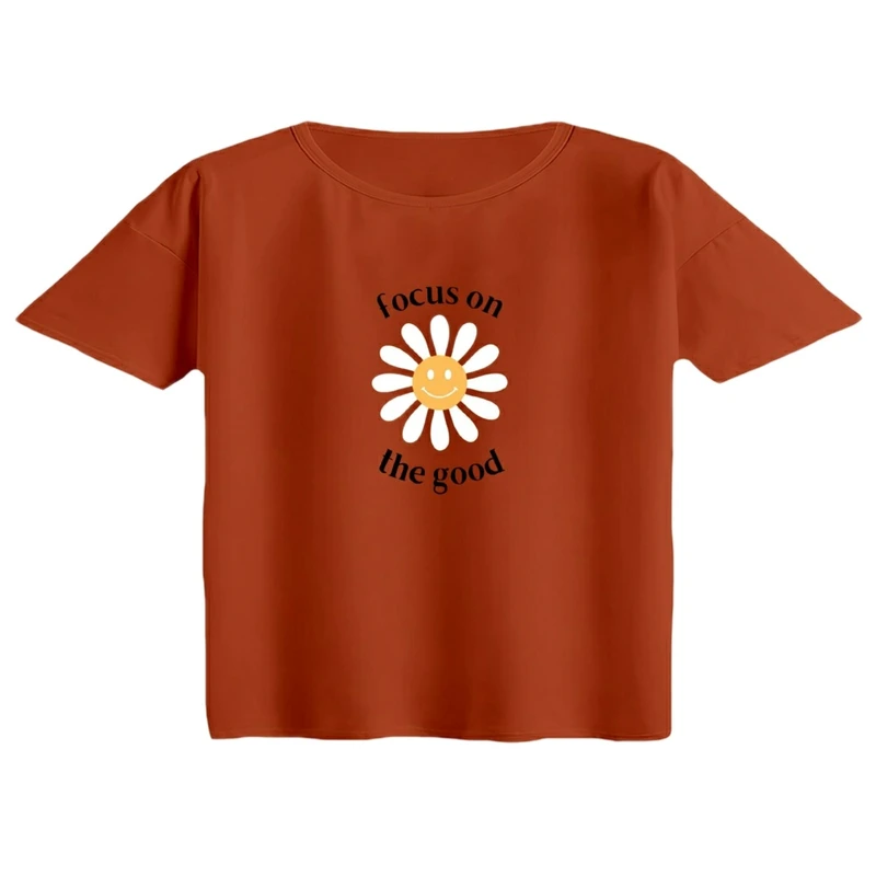 کراپ تی‌شرت آستین کوتاه زنانه مدل تکست مینیمال کد 05