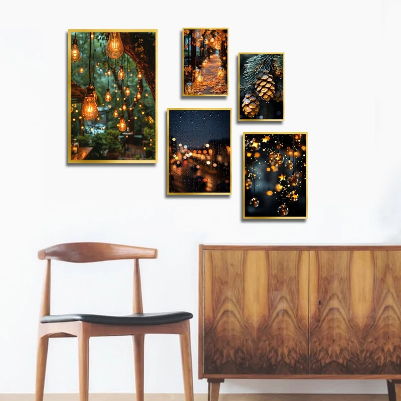 تابلو بکلیت طرح درخت کاج و ریسه نور مدل T-3053 مجموعه 5 عددی