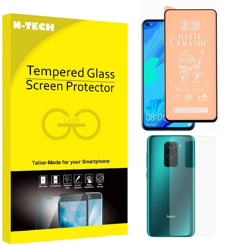  محافظ صفحه نمایش سرامیکی مات انتک مدل CRBKM-01 مناسب برای گوشی موبایل شیائومی Redmi Note 9 به همراه محافظ پشت گوشی 