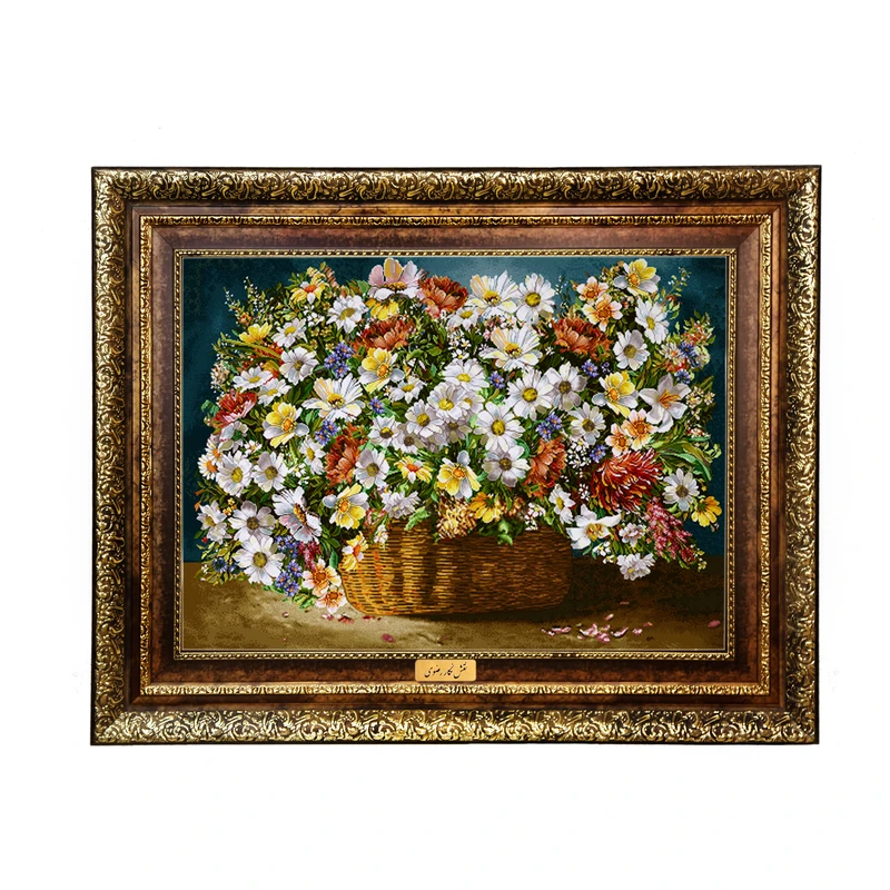 تابلو فرش ماشینی نقش نگار رضوی طرح گل کد 2196H