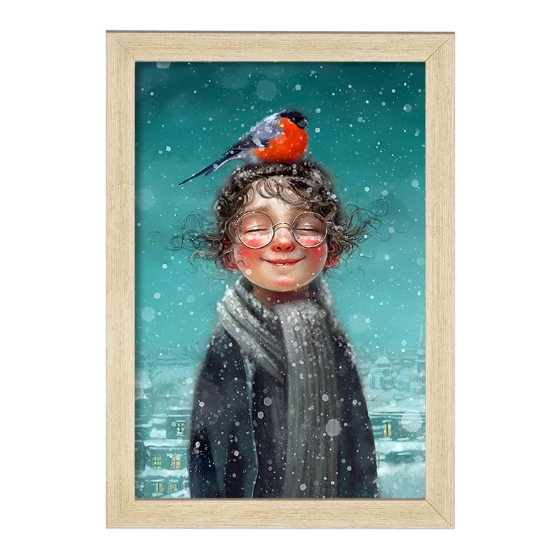 تابلو خندالو مدل پسر و پرنده کد F8197