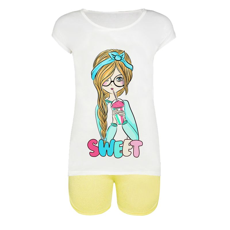 ست تیشرت و شلوارک زنانه طرح Sweet Girl کد 02 ye