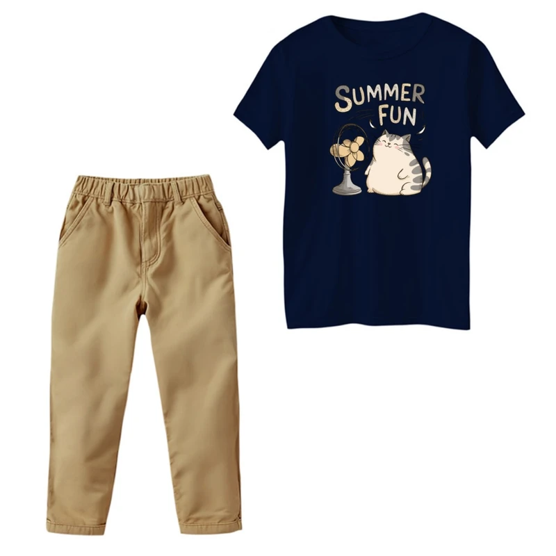 ست تی‌شرت و شلوار پسرانه مدل گربه گرمایی