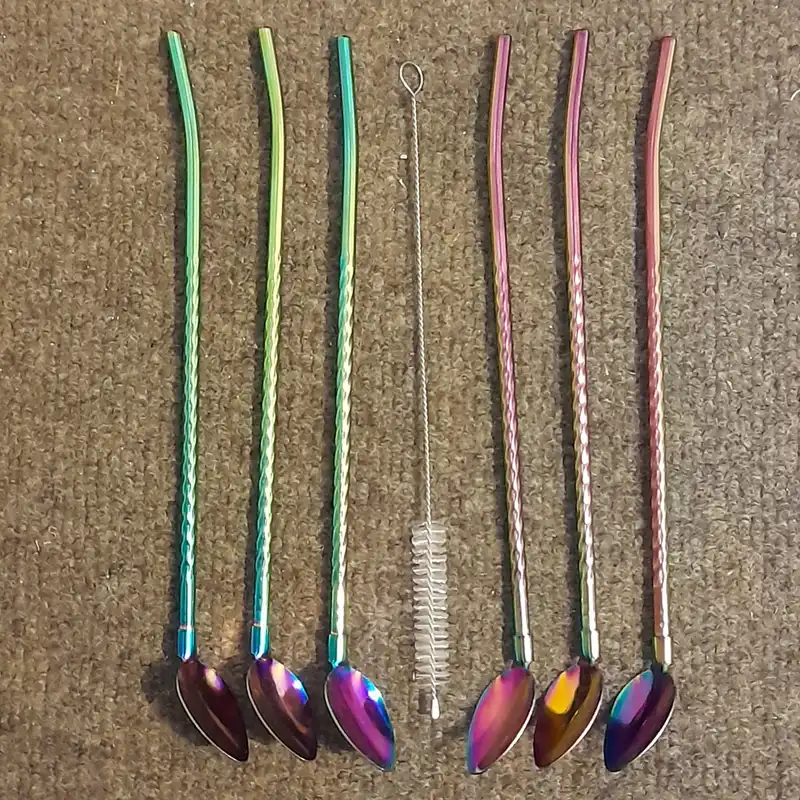 قاشق شربت خوری مدل نی دار هفت رنگ بسته 6 عددی