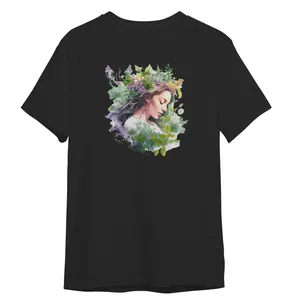 تی شرت آستین کوتاه زنانه مدل چهره دختر زیبا کد 0448 رنگ مشکی