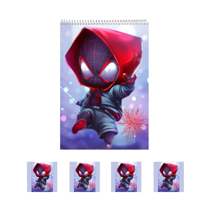 دفتر نقاشی 50 برگ مدل مرد عنکبوتی کیوت کد A1 به همراه برچسب مجموعه 5 عددی