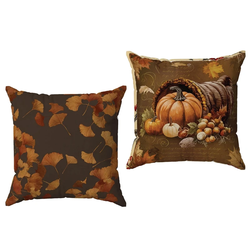 کاور کوسن طرح برگ پاییزی و کدو تنبل کد MC225 سایز 45*45 سانتی متر مجموعه 2 عددی