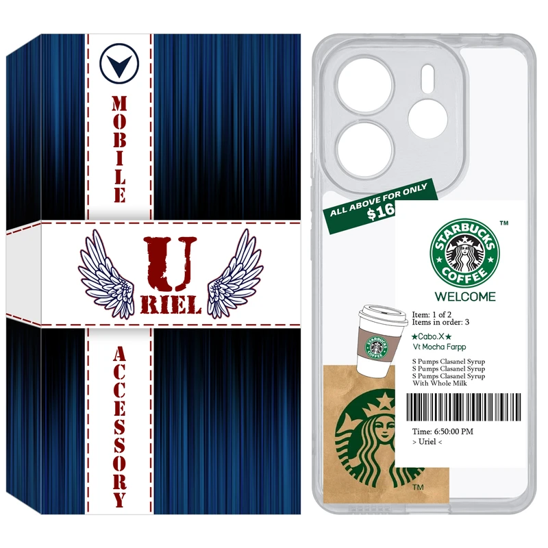 کاور یوریل مدل Clear کد 4 طرح استارباکس مناسب برای گوشی موبایل شیائومی Redmi Note 14 4G