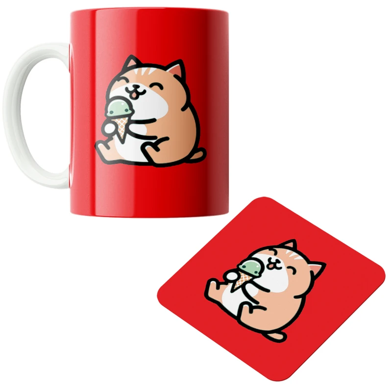 ماگ پاد آفرین مدل گربه کد DKC326 به همراه زیر لیوانی