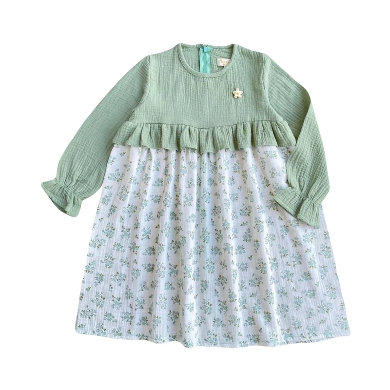 پیراهن آستین بلند یقه گرد دخترانه مدل نهال کد ۶۸