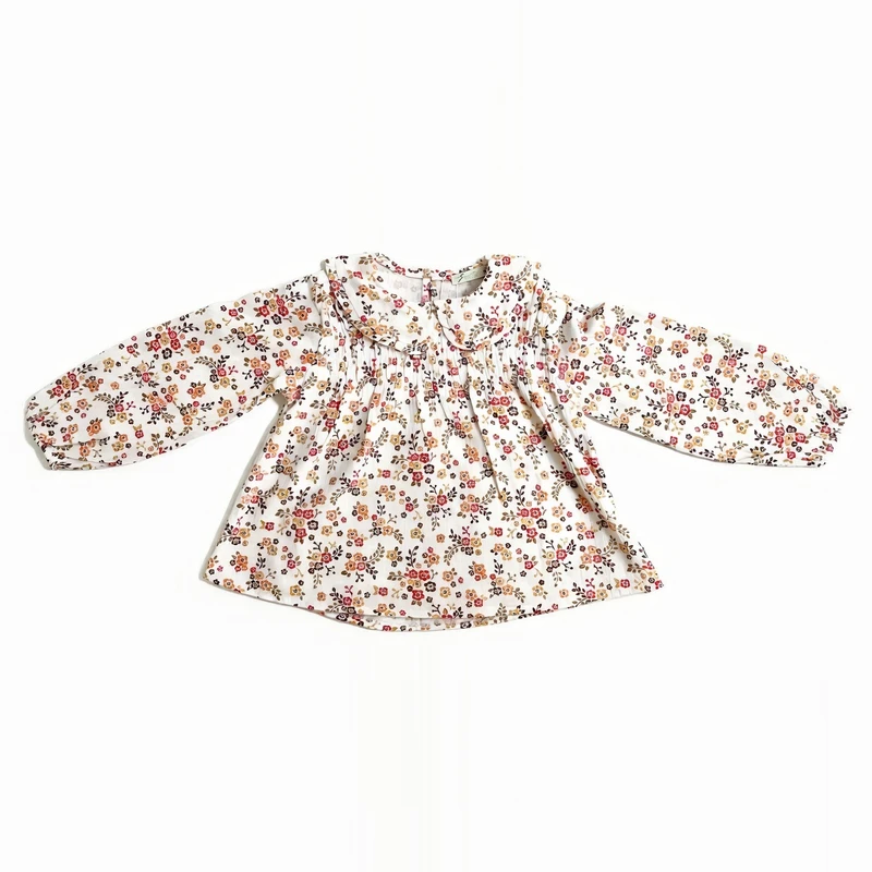 شومیز آستین بلند یقه ب ب دخترانه اسکابل مدل گل پاییزی کد 35600