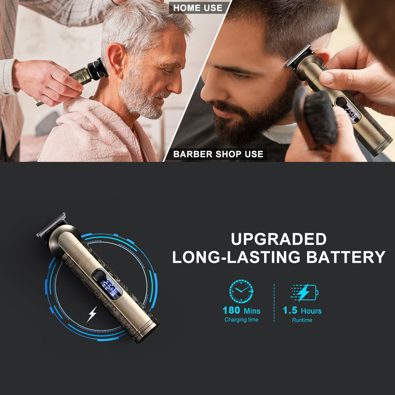 ست ماشین اصلاح موی سر و صورت هاتکر مدل HT-602 با تیغه استیل ضد زنگ، ضد آب IPX7، 9 شانه متنوع، قابلیت صفرزنی و خط‌زنی، باتری قابل شارژ با شارژ سریع و نمایشگر LCD