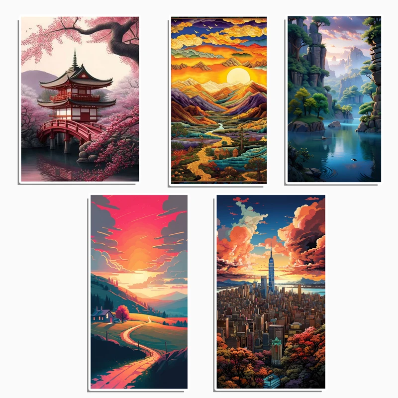 استیکر لپ تاپ و موبایل گوفی طرح منظره های جذاب2 مجموعه 5 عددی 