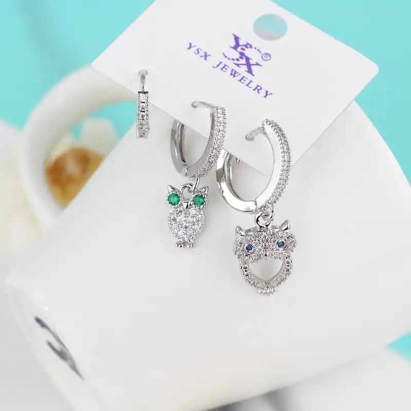 گوشواره زنانه وای اس ایکس مدل جغد کد ear643 بسته سه عددی