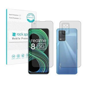 Rockspace HyGEL model transparent screen protector suitable for Realme 8 5G mobile phone along with the back protector and lens
