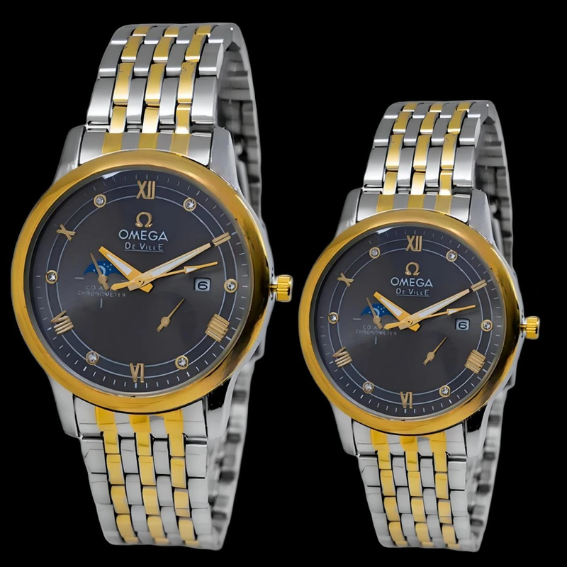 ست ساعت مچی عقربه ای زنانه و مردانه مدل تقویم دار 016