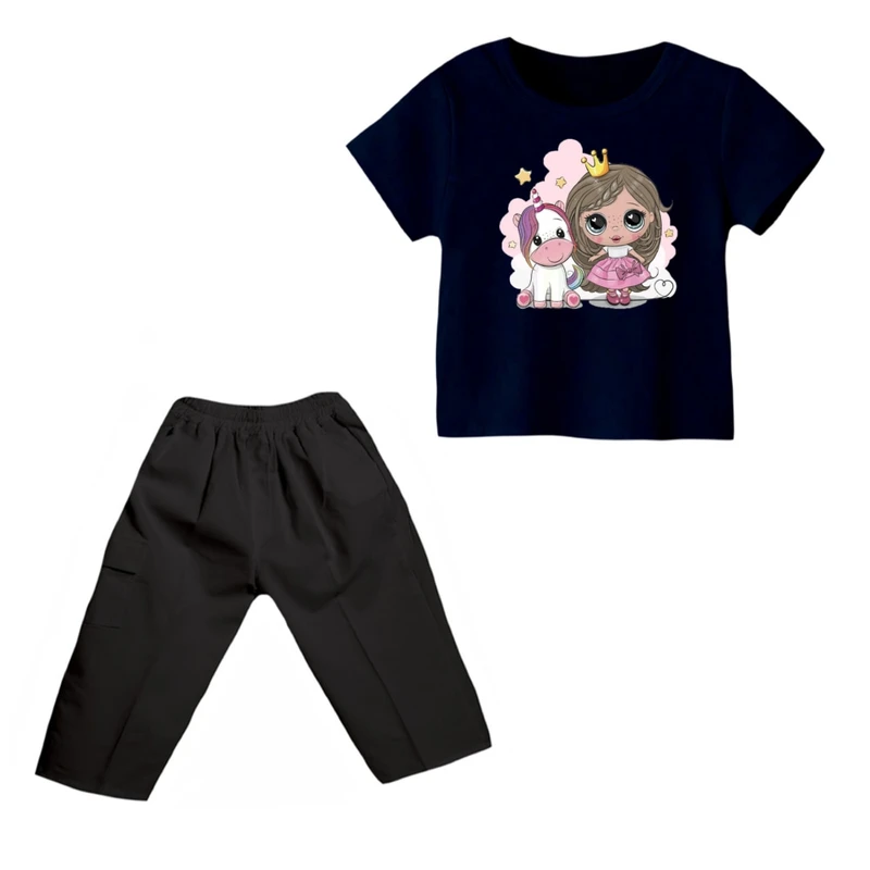 ست تی شرت و شلوارک دخترانه مدل یونیکورن کد ۳۱