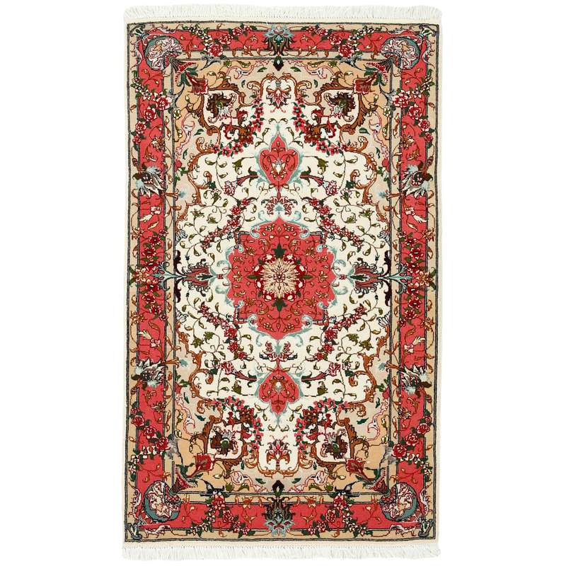 فرش دستبافت یک متری مدل گل ابریشم تبریز کد a53789