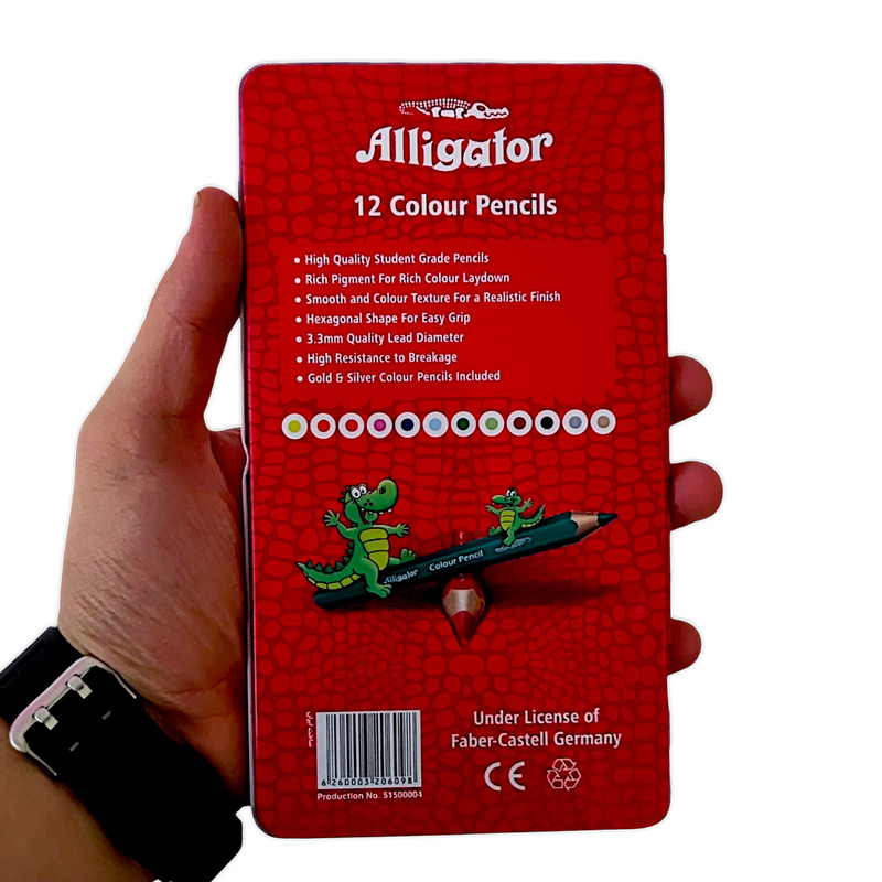 مداد رنگی 12 رنگ الیگیتور مدل فلزی سوسمار کد 12