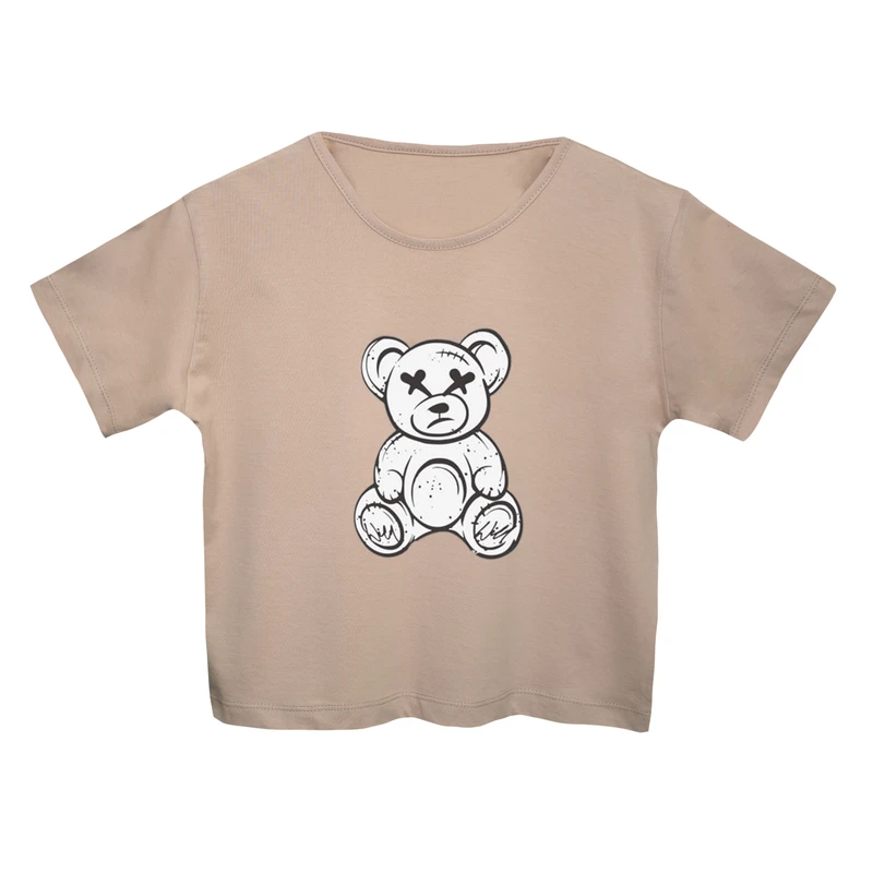 کراپ‌تی شرت آستین کوتاه زنانه مدل خرس عروسکی کد 2