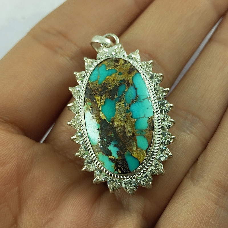 آویز گردنبند نقره زنانه سلین کالا مدل فیروزه نیشابور کد 27