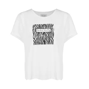 تی شرت آستین کوتاه زنانه جوتی جینز مدل یقه گرد کد 1551221 رنگ سفید