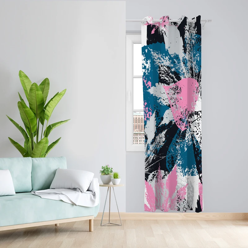 پرده طرح برگ مدل مخمل پانچی کد L 1123L Z سایز 140x200 سانتی متر