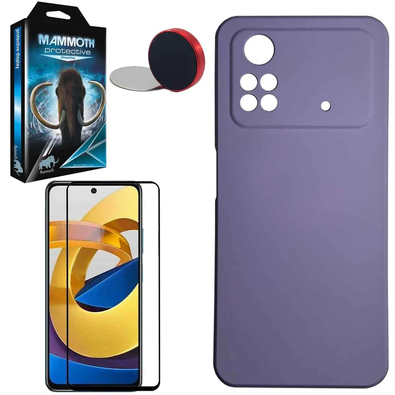 کاور ماموت مدل سیلیکونی مناسب برای گوشی موبایل شیائومی Poco M4 Pro 4G به همراه محافظ صفحه نمایش و سکه هولدر مگنتی و پایه نگهدارنده گوشی