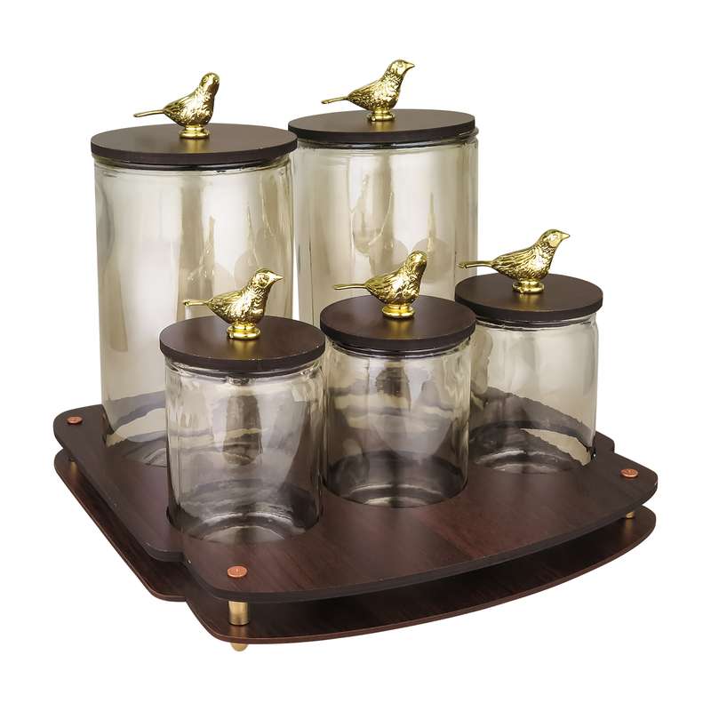 ست پاسماوری 5 پارچه طرح گنجشک کد 15800 به همراه استند