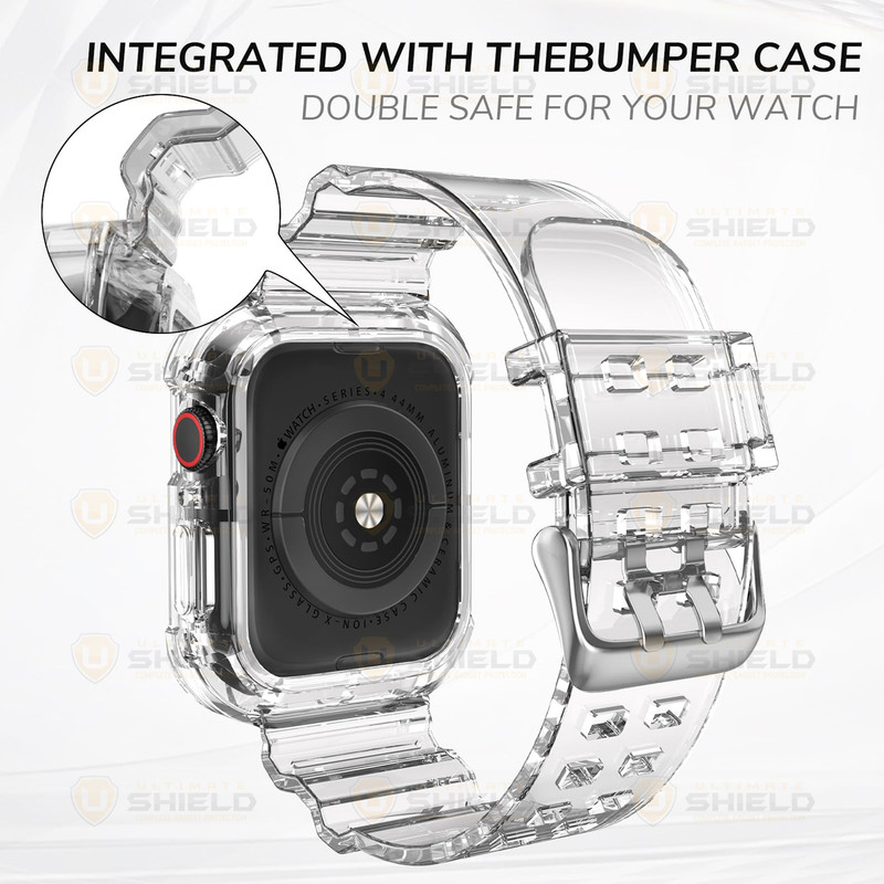 بند آلتیمیت شیلد مدل Transparent Shock مناسب برای اپل واچ 42/44/45 mm سری Se/1/2/3/4/5/6/7/8/9 به همراه کاور