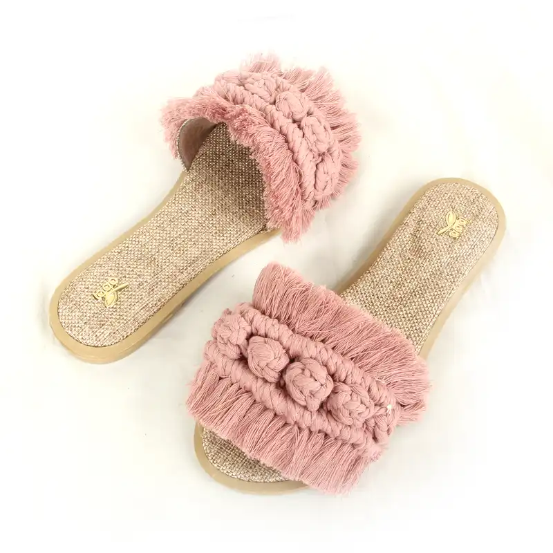 صندل زنانه مدل مکرومه رنگ کالباسی