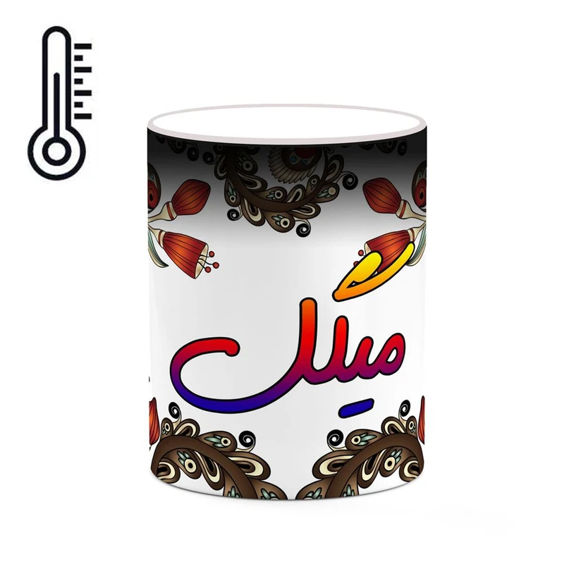 ماگ حرارتی کاکتی مدل اسم میگل طرح سنتی گل و بته کد mgh47870