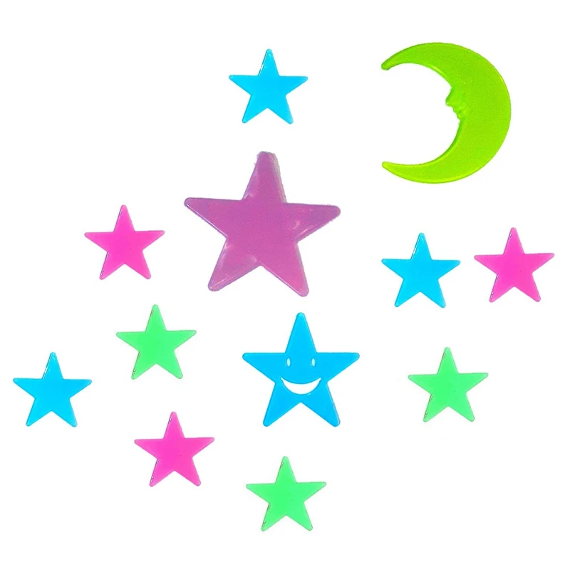 استیکر دیواری کودک طرح ماه و ستاره مدل شب تاب کد 4CMS بسته 12 عددی